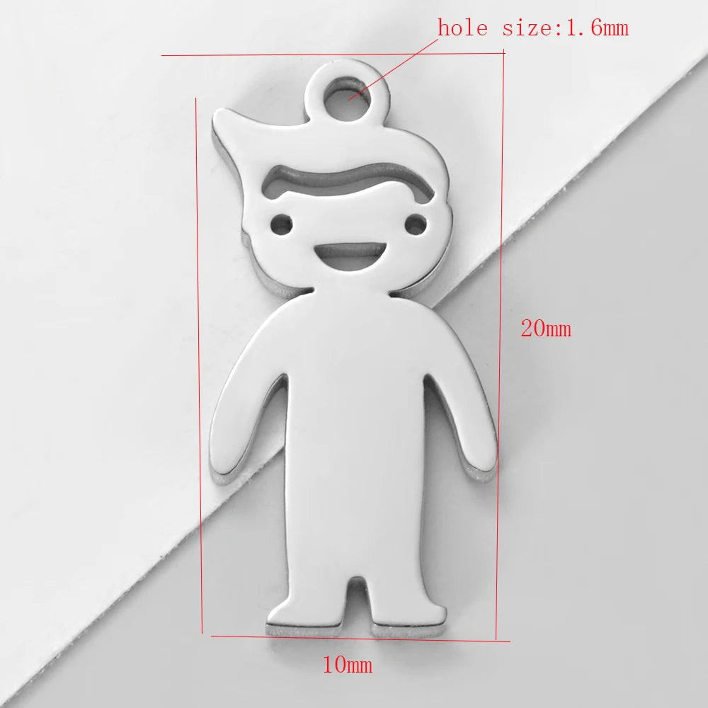 10pcs 316L Stainless Steel Boy Girl Charms for DIY Jewelry Making