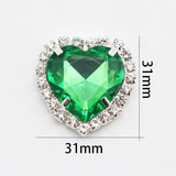 10pcs 31mm Silver Heart Shaped Rhinestone Buckle For Jewelry Sewing