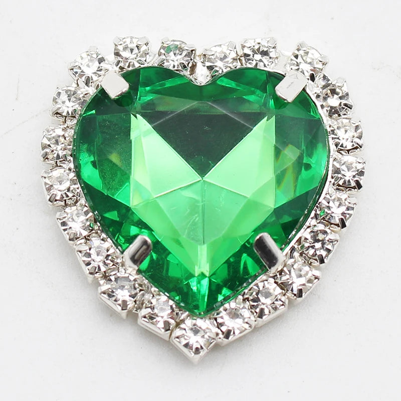 10pcs 31mm Silver Heart Shaped Rhinestone Buckle For Jewelry Sewing