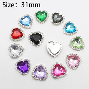 10pcs 31mm Silver Heart Shaped Rhinestone Buckle For Jewelry Sewing