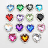 10pcs 31mm Silver Heart Shaped Rhinestone Buckle For Jewelry Sewing