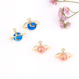 3D Star Moon Planet Charms Sky Bracelet Earring Keychain Pendants Set