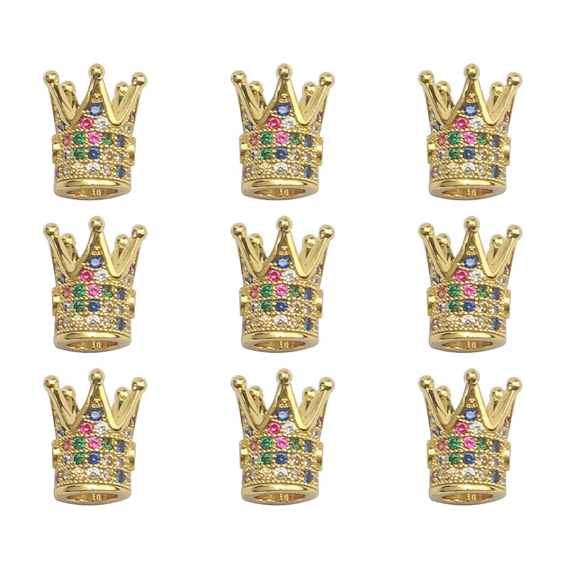 10pcs 8mm CZ Spacer Crown Beads Brass Micro Pave Cubic Zirconia DIY Charms