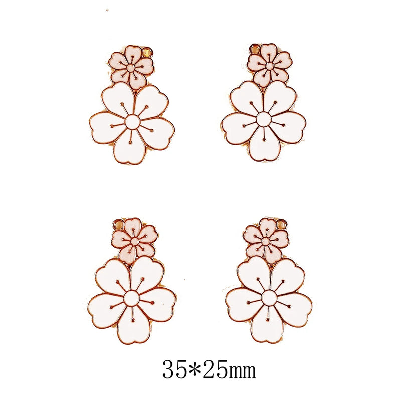 10pcs Blossom Flower 35x25mm Enamel Charms DIY Bag Earring Necklace Pendant