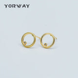 10pcs CZ Paved Circle Ear Posts, Plated Brass, Ring Stud Earrings