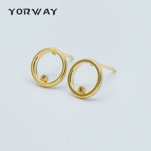 10pcs CZ Paved Circle Ear Posts, Plated Brass, Ring Stud Earrings