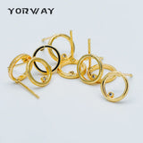 10pcs CZ Paved Circle Ear Posts, Plated Brass, Ring Stud Earrings