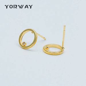 10pcs CZ Paved Circle Ear Posts, Plated Brass, Ring Stud Earrings