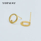 10pcs CZ Paved Circle Ear Posts, Plated Brass, Ring Stud Earrings
