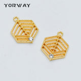 10pcs CZ Paved Filigree Charms 18x13mm Real Plated Brass Hexagon Pendants