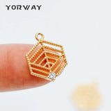 10pcs CZ Paved Filigree Charms 18x13mm Real Plated Brass Hexagon Pendants