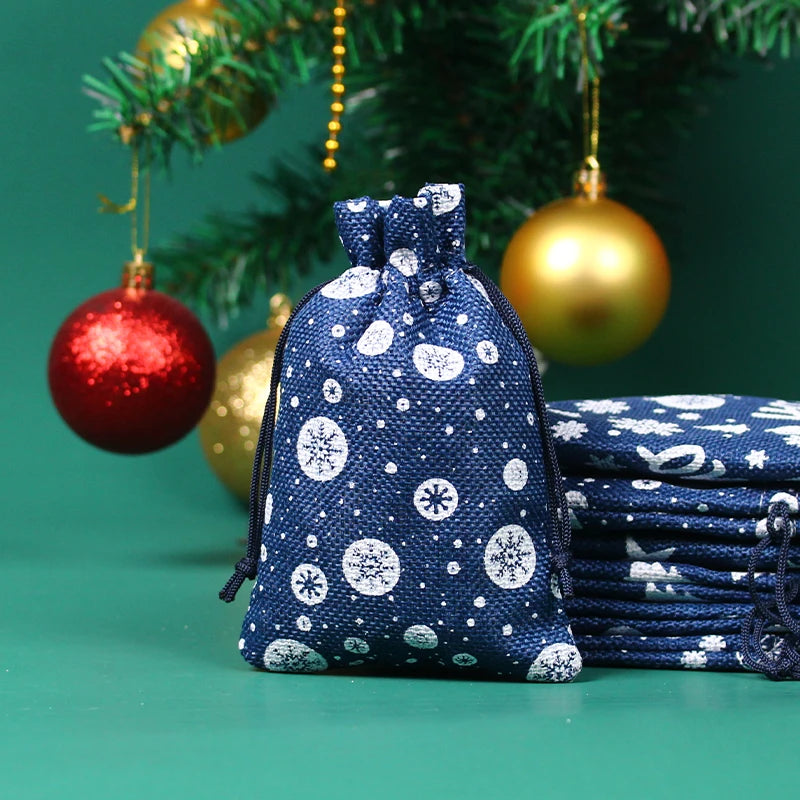 10pcs Christmas Burlap Pouches Jute Drawstring Bags