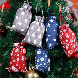 10pcs Christmas Burlap Pouches Jute Drawstring Bags