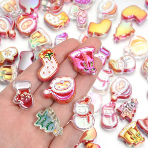 10pcs Enamel Christmas Acrylic Beads Santa Claus Elk Snowman DIY Bracelet