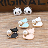 10pcs/Kit DIY Jewelry Dripping Alloy Pendant Panda Head Pearl Cat Shape Charms
