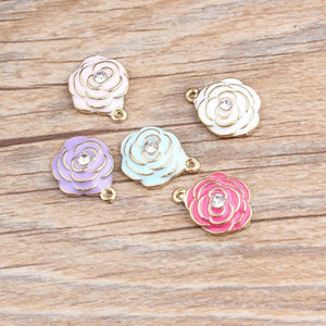 10pcs Camellia Flowers Alloy Charms DIY Jewelry Making Findings