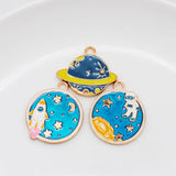 10pcs/Lot Enamel Planet Metal Moon Universe Charms DIY Necklace Pendant
