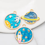 10pcs/Lot Enamel Planet Metal Moon Universe Charms DIY Necklace Pendant