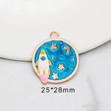 10pcs/Lot Enamel Planet Metal Moon Universe Charms DIY Necklace Pendant