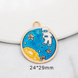 10pcs/Lot Enamel Planet Metal Moon Universe Charms DIY Necklace Pendant
