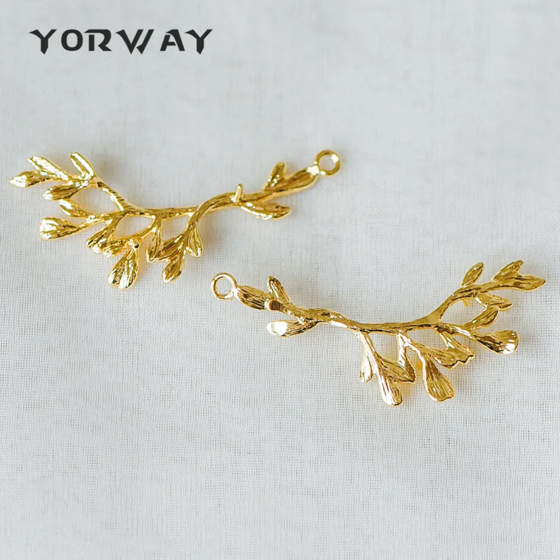 10pcs Brass Branch Leaf Charm Pendants 38mm (GB-283)