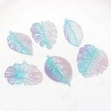10pcs Gradient Rainbow Copper Hollow Leaf Charms Pendant DIY Jewelry Earring