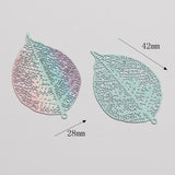 10pcs Gradient Rainbow Copper Hollow Leaf Charms Pendant DIY Jewelry Earring