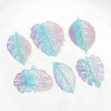 10pcs Gradient Rainbow Copper Hollow Leaf Charms Pendant DIY Jewelry Earring