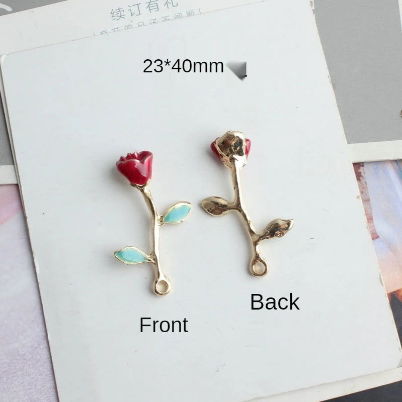 10pcs/Lot Rose Flower Enamel Charms KC Alloy Jewelry Pendant Diy Accessories