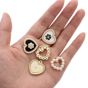 10pcs Heart Shape Pearl Enamel Charms Pendant for DIY Jewelry Making