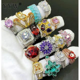 10pcs/Lot CZ Brass Plated Round Rings For Women