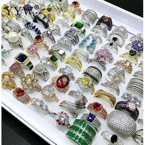 10pcs/Lot CZ Brass Plated Round Rings For Women