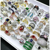 10pcs/Lot CZ Brass Plated Round Rings For Women