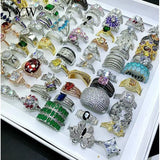 10pcs/Lot CZ Brass Plated Round Rings For Women