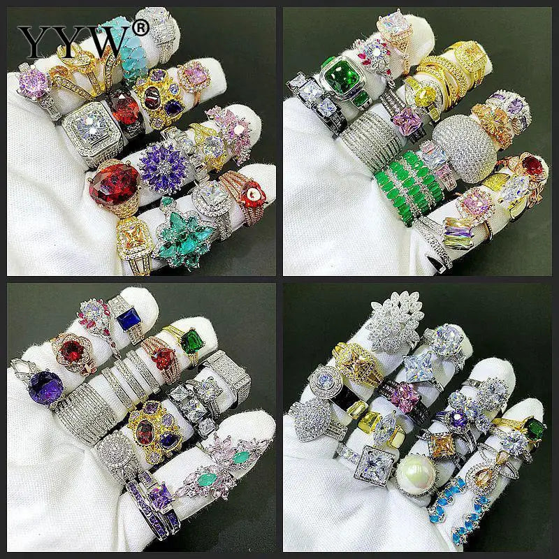10pcs/Lot CZ Brass Plated Round Rings For Women