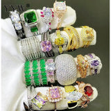 10pcs/Lot CZ Brass Plated Round Rings For Women