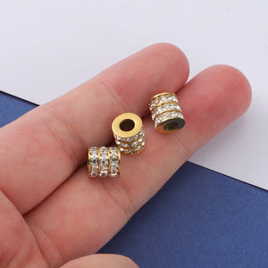 10pcs Micro Pave Zircon Charms Stainless Steel Space Beads for DIY Bracelet