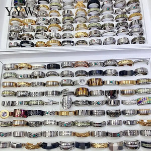 10pcs Mix Titanium Steel Finger Ring With Rhinestone Punk Unisex 17-21 Anillos