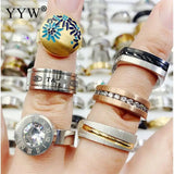 10pcs Mix Titanium Steel Finger Ring With Rhinestone Punk Unisex 17-21 Anillos