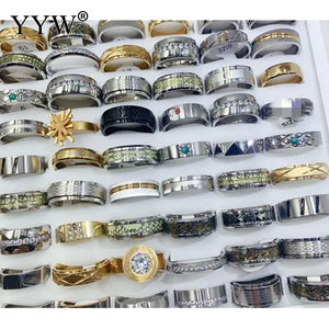 10pcs Mix Titanium Steel Finger Ring With Rhinestone Punk Unisex 17-21 Anillos