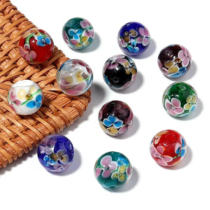 10pcs Multicolor Round Lampwork Glass Beads DIY Jewelry Making Charms
