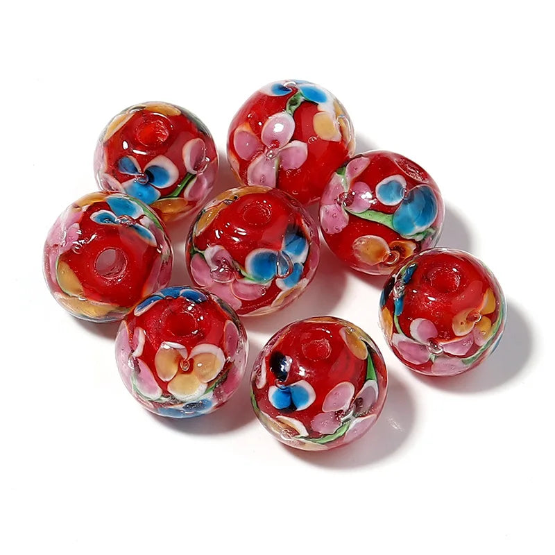 10pcs Multicolor Round Lampwork Glass Beads DIY Jewelry Making Charms