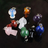 Natural Pink Quartz Opal Lapis Lazuli Crystal Mushroom Pendant Charm
