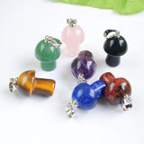 Natural Pink Quartz Opal Lapis Lazuli Crystal Mushroom Pendant Charm