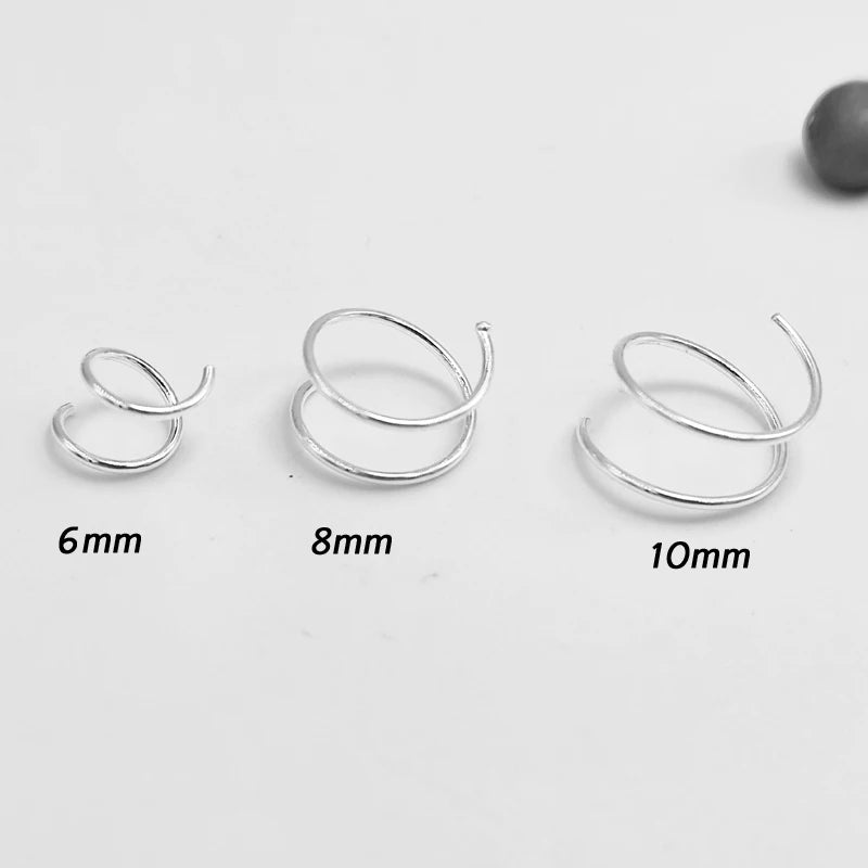 10pcs 925 Sterling Silver Nose Hoop Spiral Ring Piercing Jewelry
