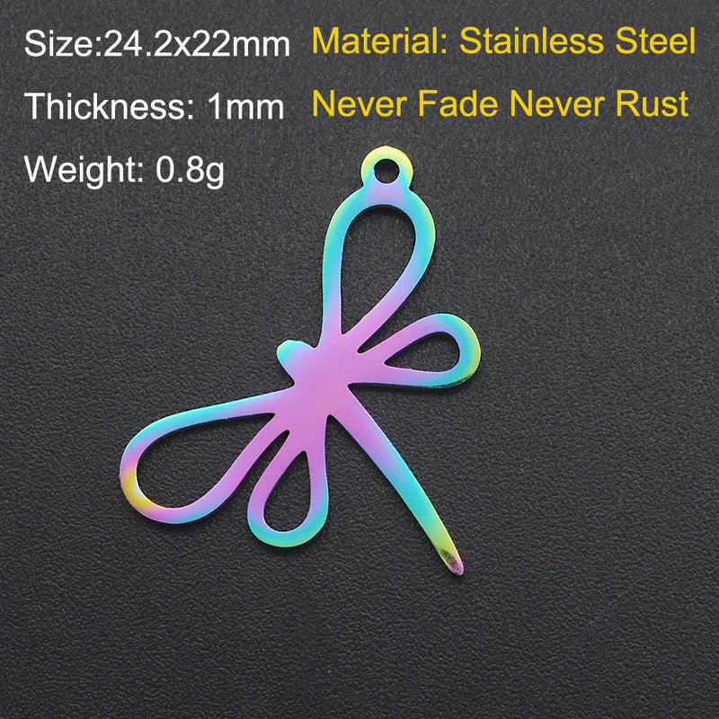10pcs Rainbow Dragonfly Charms Pendants Stainless Steel DIY Jewelry Making