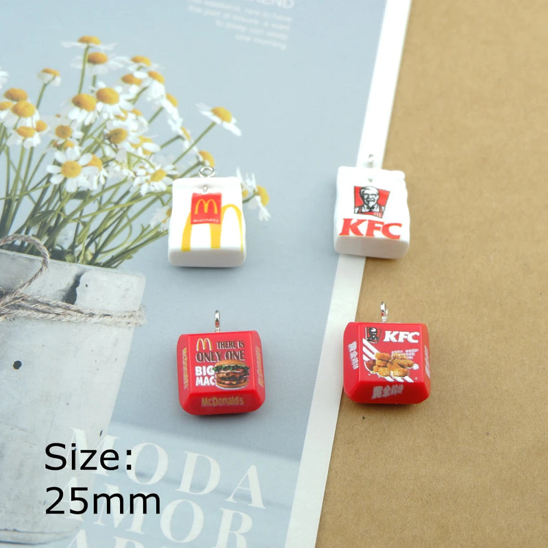 10pcs Fried Chicken Burger Resin Charms DIY Jewelry Making Dollhouse