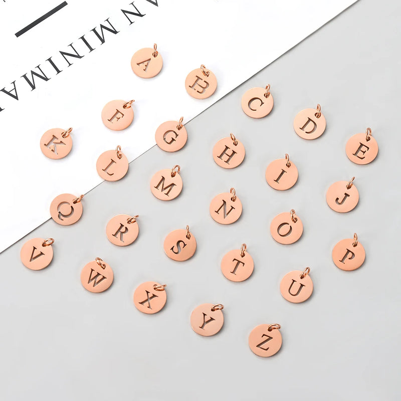 10pcs Rose Mirror Stainless Steel Letter Charms 1.5mm Hole Necklace Making