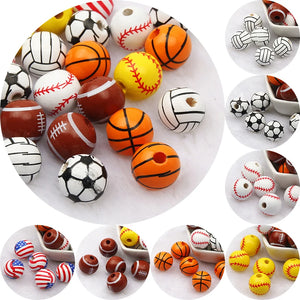 10pcs/Lot Wooden Sports Spacer Beads for DIY Jewelry Making 16mm