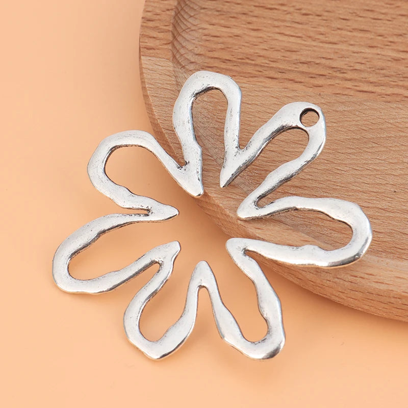 10pcs Silver Hollow Open Flower Charms Pendants for Necklace Making